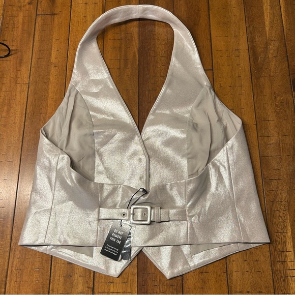 *NWT* Express Metallic Muted Gold Button Front Halter Vest, Size Large - Picture 8 of 12